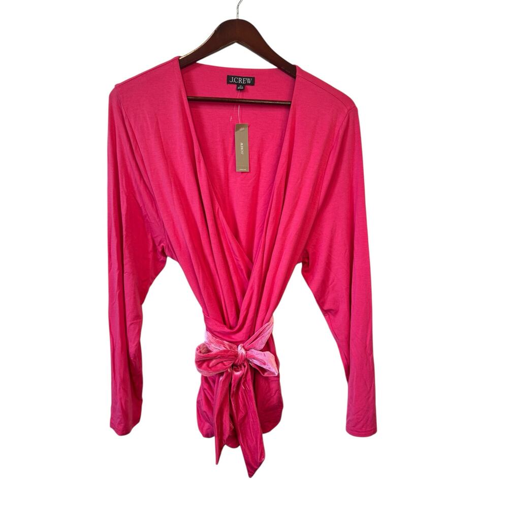 J. CREW NWT FormKnit Pink Long Sleeve Wrap Top w/ Velvet Tie Belt Sz 2X Holidays - Picture 2 of 14